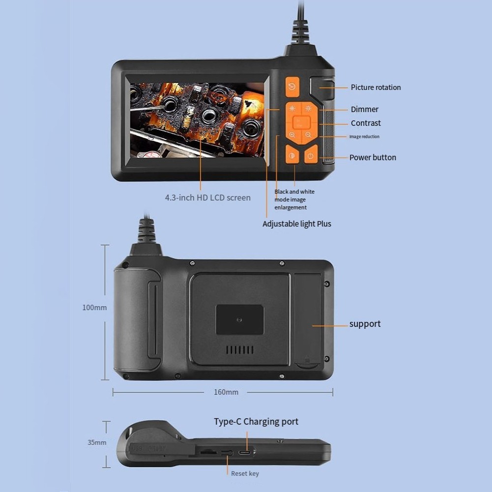 1080p Industrial Borescope 170° มุมมอง 2.7CM เลนส์สั้น IP67 กันน้ํา