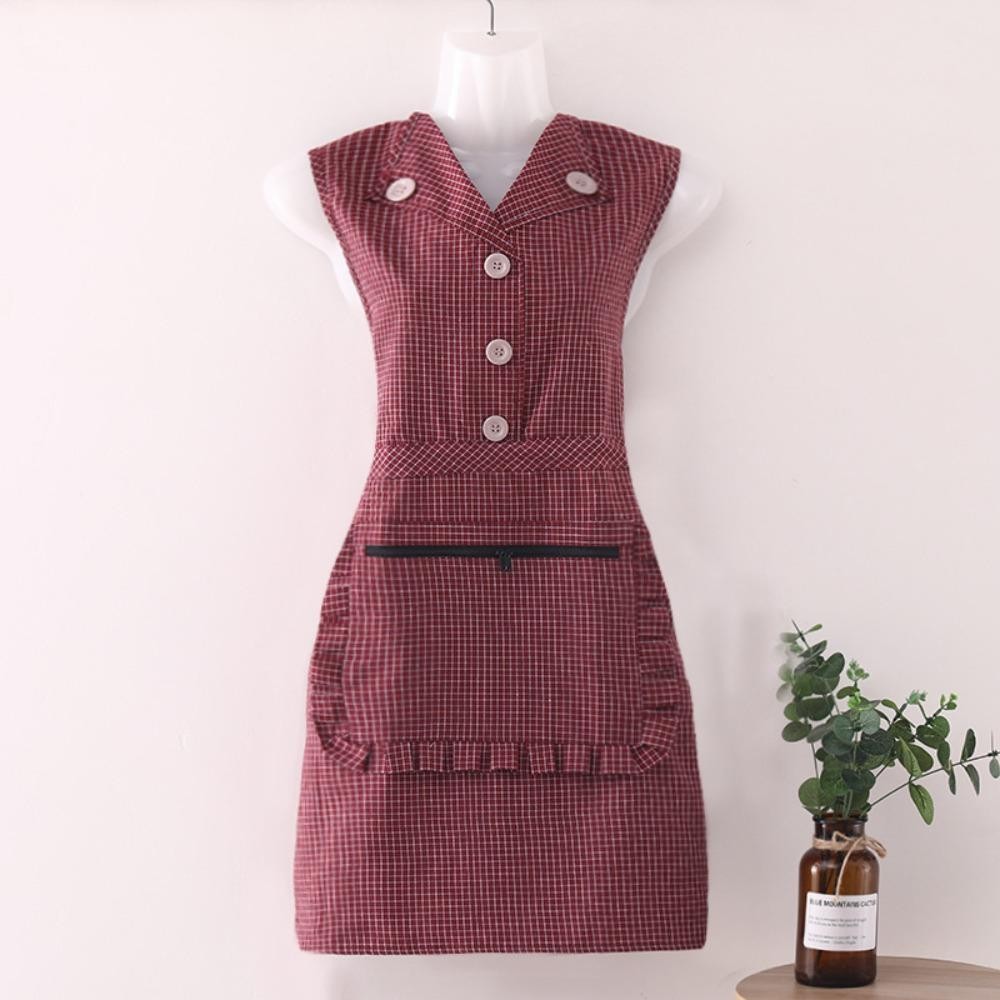 Quillan เสื้อกั๊กผ้ากันเปื้อนปก,ลายสก๊อตขนาดเล็กกันน้ํามันผ้ากันเปื้อนทําอาหาร,น่ารักผ้าฝ้ายกันเพรียงกระโปรงสไตล์แขนกุดผ้ากันเปื้อนบ้าน - รูปที่ 6