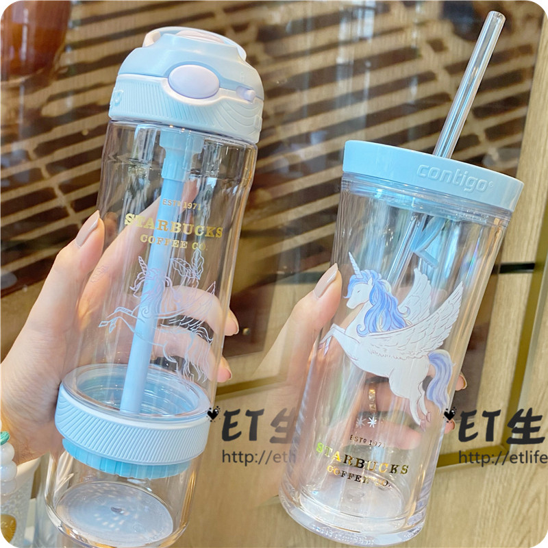 Ins Starbucks Starbucks Cup New Blue Coffee Paradise Merry-go-round Unicorn Contigo Contigo Straw Cu