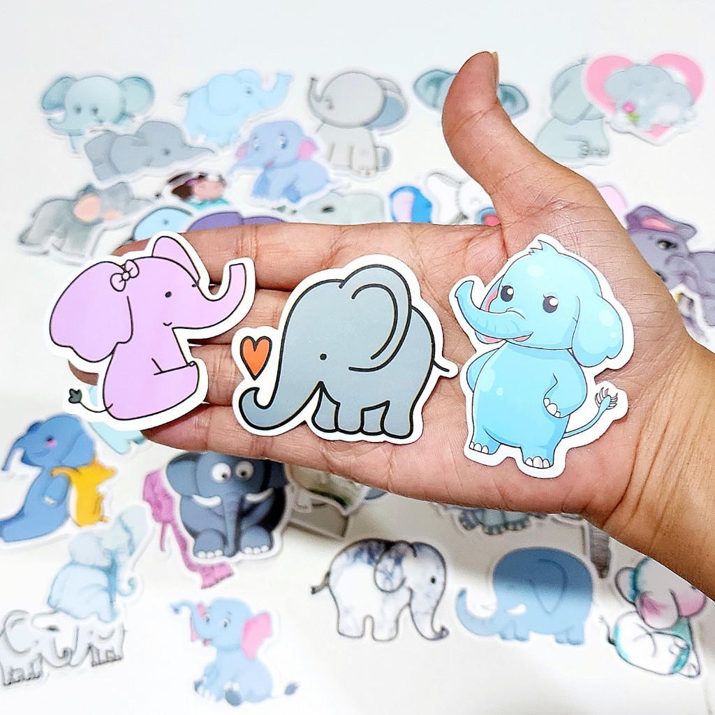 สติ๊กเกอร์ รูปสัตว์ ลายช้าง น่ารักๆ PVC ติดแน่น กันน้ำ ติดกระเป๋า ขวดน้ำ เคสมือถือ (50 ชิ้น)