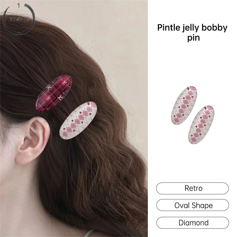 จัดส่งที่รวดเร็ว Retro Preppy สไตล์เพชรคลิปผม Jelly สีรูปไข่คลิปผม Ins สาวหวานขอบคลิป-XINYIA1