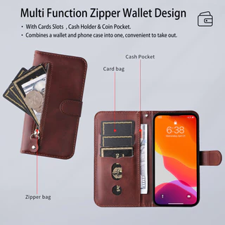 เคส Case for Realme C100 C85 5G C71 C75 C75x Note 50 60 60x C63 C61 C55 C53 C51 16 15 15T 14 14T 13+ 13 Pro+ 12 Pro Plus 5G 11 11x เคสโทรศัพท์หนังฝาพับพร้อมช่องใส่บัตรสําหรับ PU Faux Leather Flip Cover Zipper Wallet With Card Slots Soft TPU YYTLL