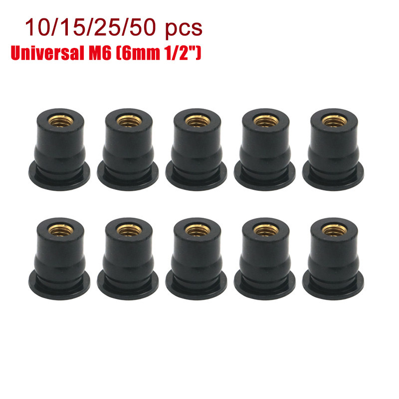 Y10/15/25/50pcs ยาง M6 Well NUTS กระจกหน้ารถกระจก Fairing Cowl Wellnuts 6 มม.1/2 "Universal รถจักรยา