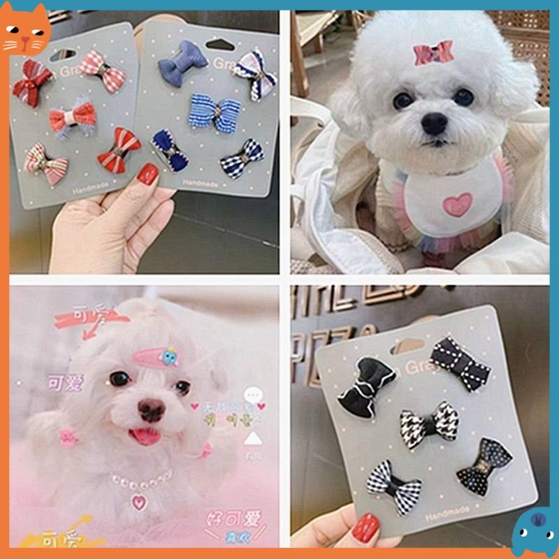 [5 ชิ้น] Pet Bow Barrettes ชุดหัวสุนัขอุปกรณ์เสริม Maltese Yorkshire Cat Hairpin ลูกสุนัขคลิป