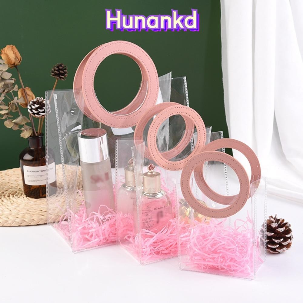 Huan กระเป๋าช้อปปิ้งใส, กระเป๋าโท้ทใสหูหิ้วทรงสี่เหลี่ยม, ถุงของขวัญมือ PVC ทรงกลมแบรนด์
