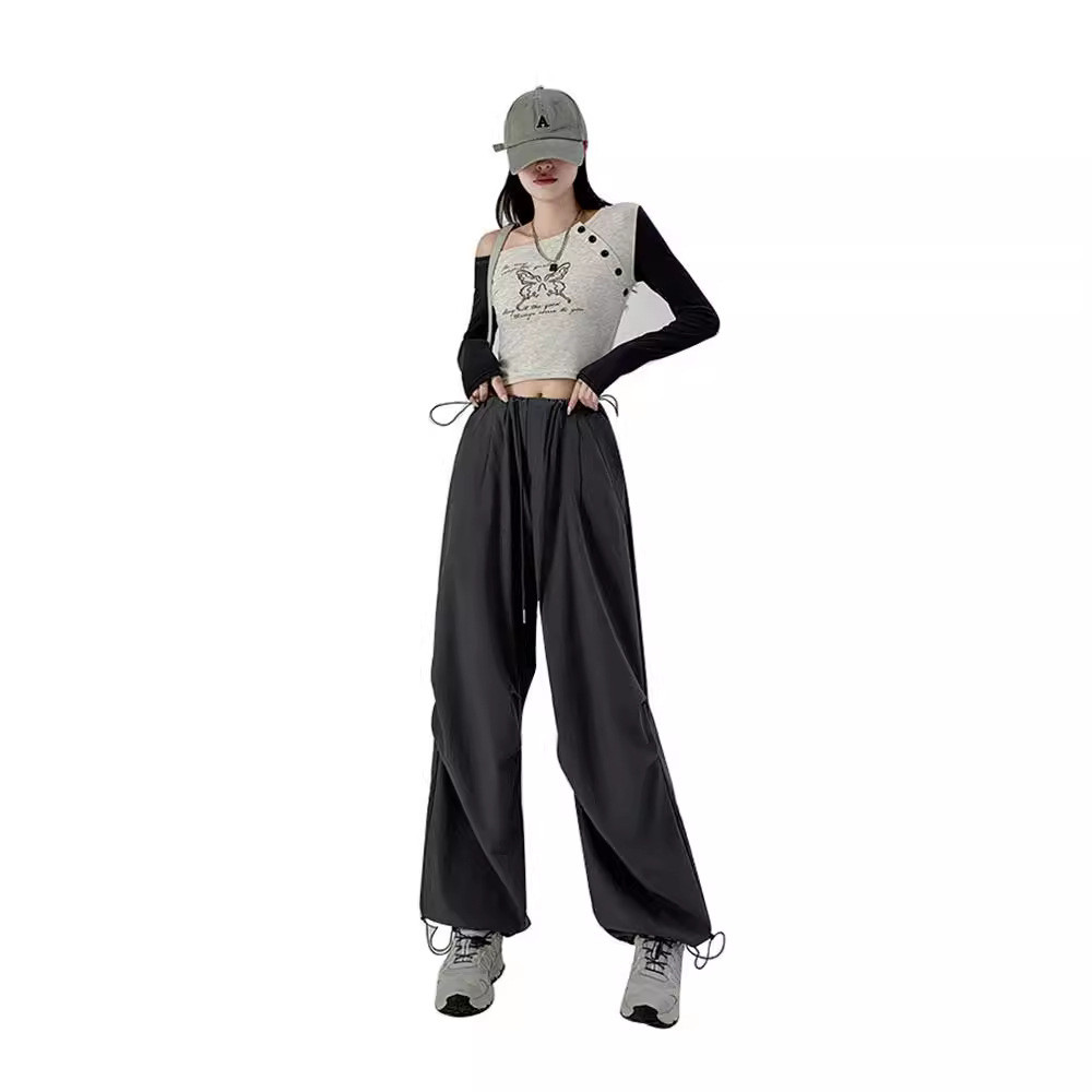 American Overalls ผู้หญิง High-End กางเกงผู้หญิงฤดูใบไม้ผลิฤดูใบไม้ร่วงเอวสูงกางเกงขายาวขากว้างตรงกางเกงกีฬาลําลองกางเกงขายาว