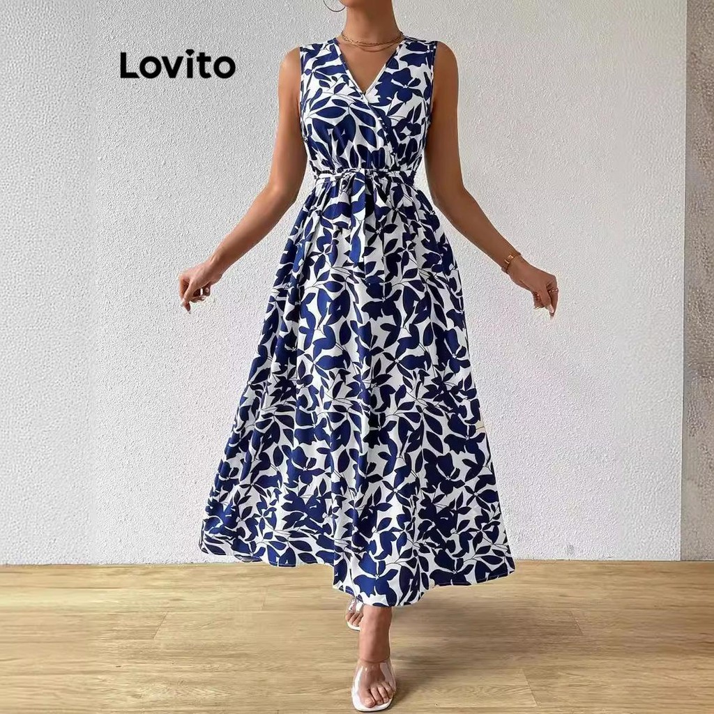 Lovito ชุดเดรสลูกไม้ลายดอกไม้หรูหราสำหรับผู้หญิง LNL73298