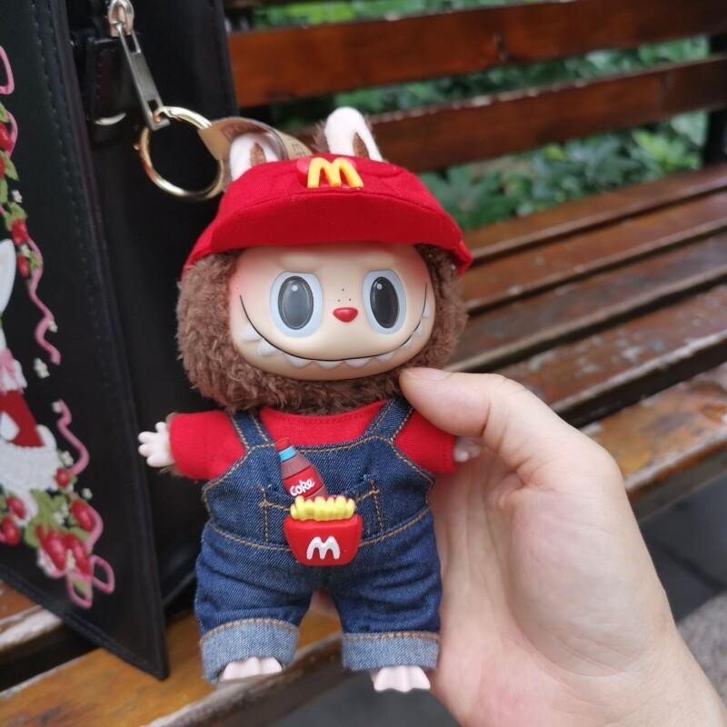 Labubu V1/V2 McDonald Burger Fry Strap Pants เสื้อยืดชุดเสื้อผ้าตุ๊กตา