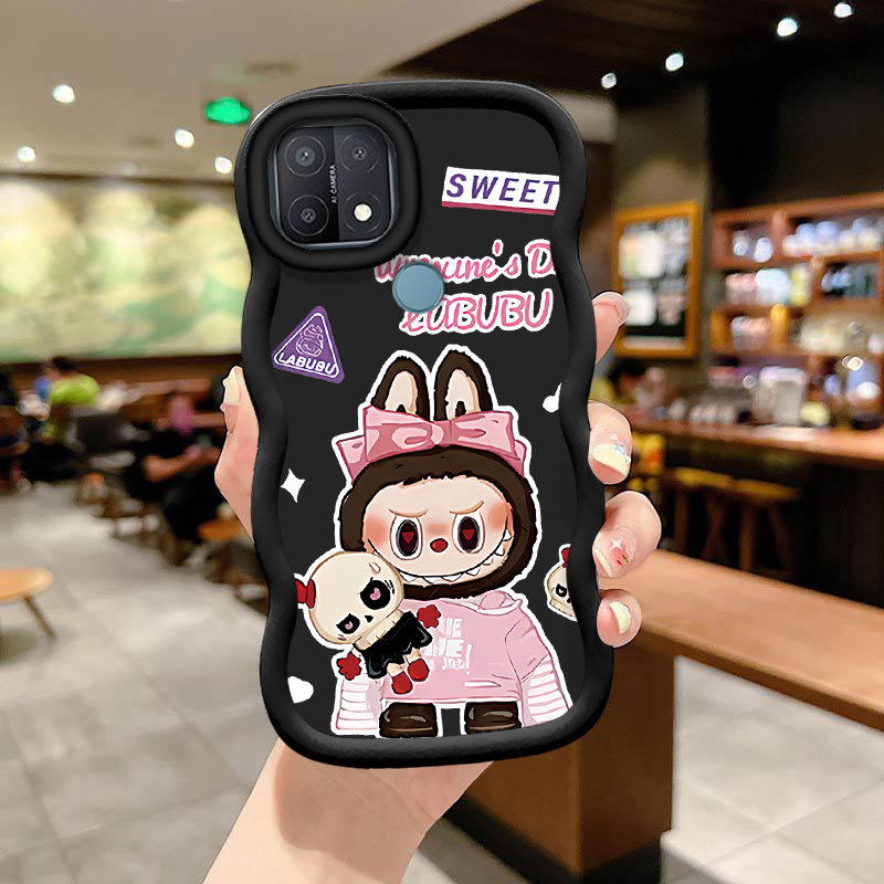 Macaron หยักสีชมพูสีดํา labubu เคสโทรศัพท์สําหรับ VIVO Y01 Y02 Y02A Y02T Y02S T2X/Y11 2019 Y12 Y15 Y15S Y15A/Y16 Y17S S S17S S17 V25 V29 V27 Pro V25 V17