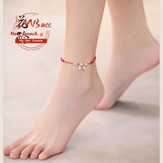เครื่องประดับ กําไลข้อเท้ากระดิ่งหญิงสตริงสีแดงพร้อมกระดิ่งพ…
