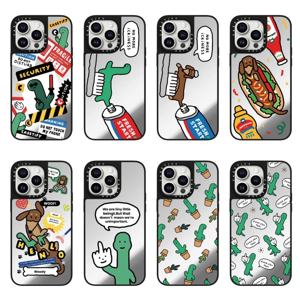 Casetify Spoof ไดโนเสาร์น้อยคู่ Series Sliver กระจกสําหรับ IPhone 11 12 13 14 15 16 17 Pro Max 13 Mi