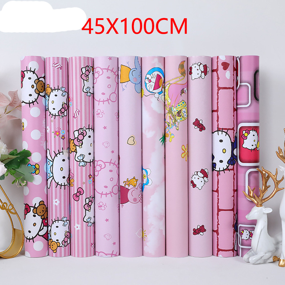 Macaron DIY สติกเกอร์สีทึบมีกาวในตัวหนากันน้ํา PVC ห้องนอนหอพักตู้เสื้อผ้าวอลล์เปเปอร์ปรับปรุงผนัง