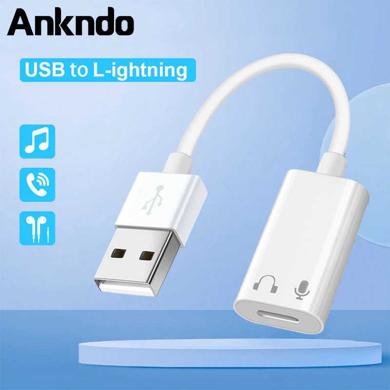 Ankndo USB To Light/ning สายหูฟังอะแดปเตอร์ IOS ตัวแปลงหูฟังแบบมีสาย
