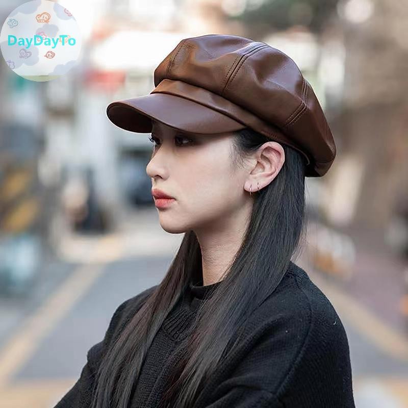 Daydayto ผู้หญิงแฟชั่น Beret Solid Beret หมวก Pu หนัง Beret ฝรั่งเศสศิลปินหมวกอบอุ่นหญิงสุภาพสตรีหมวกสาวหมวก TH