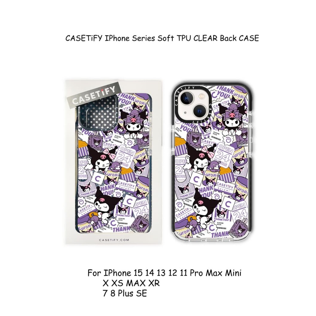 Kuromi CASETiFY IPhone Series Soft TPU CLEAR Back CASE สําหรับ IPhone 16 15 14 13 12 11 Pro MAX 7 8 Plus X XS MAX XR MINI ของขวัญกล่องบรรจุภัณฑ์