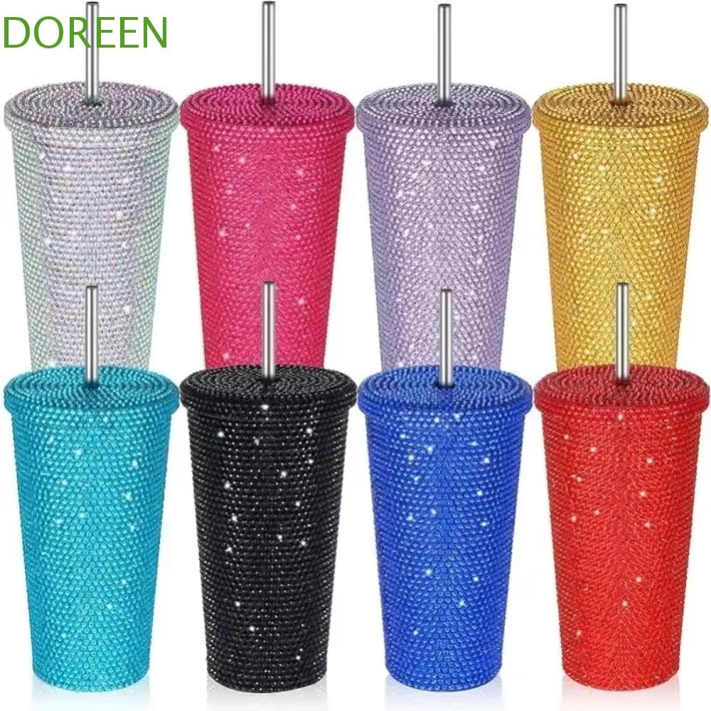 Doreen Rhinestone Thermos ขวด, 500 ml/750 ml Double Layer Glitter ถ้วยกาแฟ, ทนทานฉนวน Shining Reusable กระติกน้ําสูญญากาศคริสต์มาสปัจจุบัน