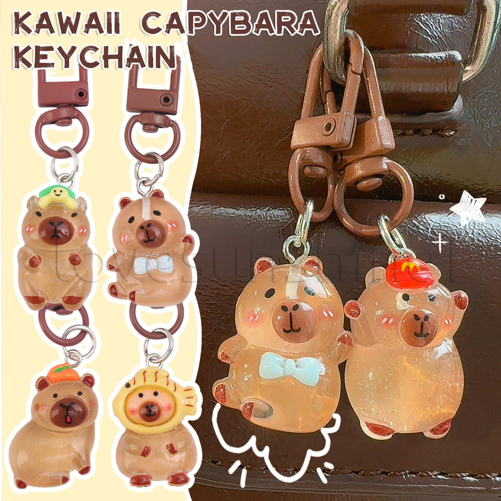 กระเป๋าเป้สะพายหลังแขวนเครื่องประดับเสน่ห์-การ์ตูนน่ารักคาปิบาระพวงกุญแจ-สําหรับกระเป๋า,โทรศัพท์มือถือ-น่ารักเรซิ่นคาปิบาระตุ๊กตาจี้-รถพวงกุญแจอุปกรณ์ตกแ