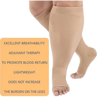 1 คู่ 2XL-7XL Plus ขนาดถุงเท้าการบีบอัดเปิดนิ้วเท้าผู้หญิง & ผู้ชาย 15-20mmHg กว้างลูกวัวเข่าสูง Toeless ถุงเท้าการบีบอัด