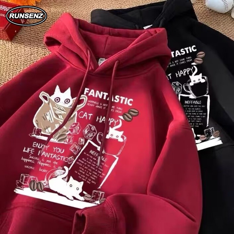 M-5xl เกาหลีสีแดง Hooded เสื้อกันหนาวผู้ชายผู้หญิงฤดูหนาวลําลองหลวมหนาความร้อน Plus ขนาด Hoodie Unisex