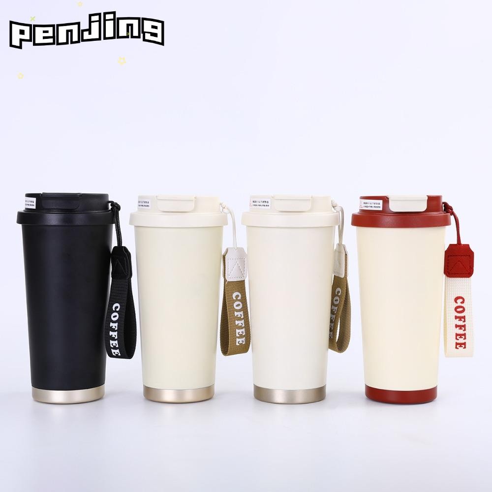 Penjing ถ้วยเก็บความร้อนการ์ตูน, ถ้วยกาแฟสองชั้นความจุขนาดใหญ่, Leakproof Reausable สแตนเลสแบบพกพาแก้วกาแฟอเมริกัน Drinkware