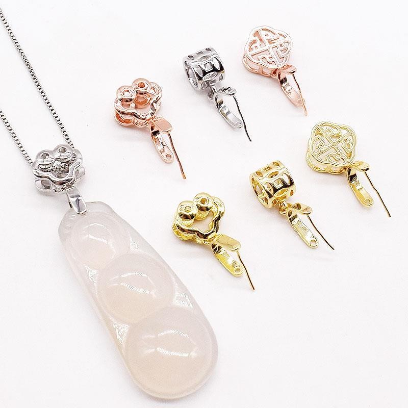 925 เงินชุบรูปไข่เข็มกลัดหยกหัวเข็มขัด DIY Jadeite ชุบทอง สร้อยคอจี้หัวเข็มขัด
