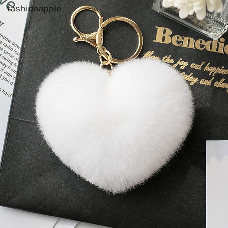 [fashionapple] สีทึบปุยปอมปอมพวงกุญแจของขวัญสําหรับผู้หญิงรูปหัวใจนุ่มปอมปอมกระต่ายปลอมพวงกุญแจรถกระเป๋าอุปกรณ์เสริมพวงกุญแจสต็อกใหม