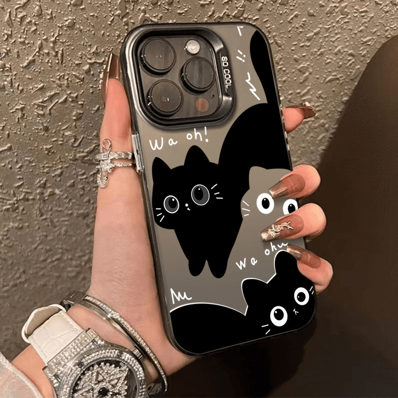 โลหะชุบโลหะด้วยไฟฟ้า ไอโฟนหมีสีชมพูfor 11 iPhone 12 13 14 15Pro MAX X XS XR 7 8Plusแมวน้อยน่ารัก