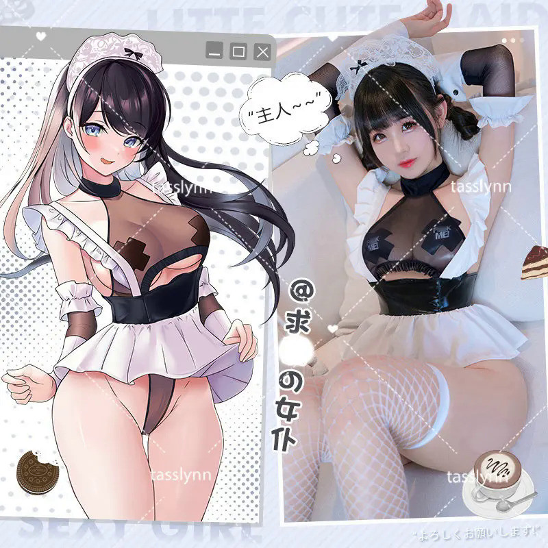 Mn  Black Original  Lolita Maid Cosplay Sweet Dress for Geek Girls Halloween Costume Sexy Maid Dress