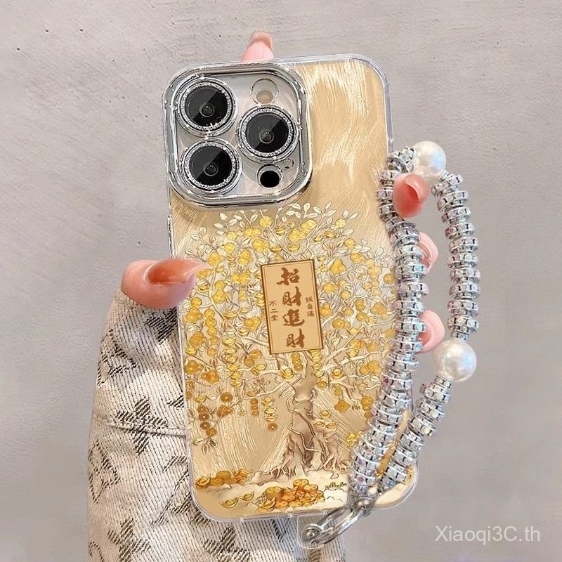 เคสโทรศัพท์มือถือสำหรับ iPhone x XS XR xsmax 11 12 13 14 15 16 Pro Max PLUS ห่วงโซ่ต้นไม้เสริมโชคเคสนิ่มหุ้มทั้งเครื่องกันกระแทกเคสป้องกันเคส voai