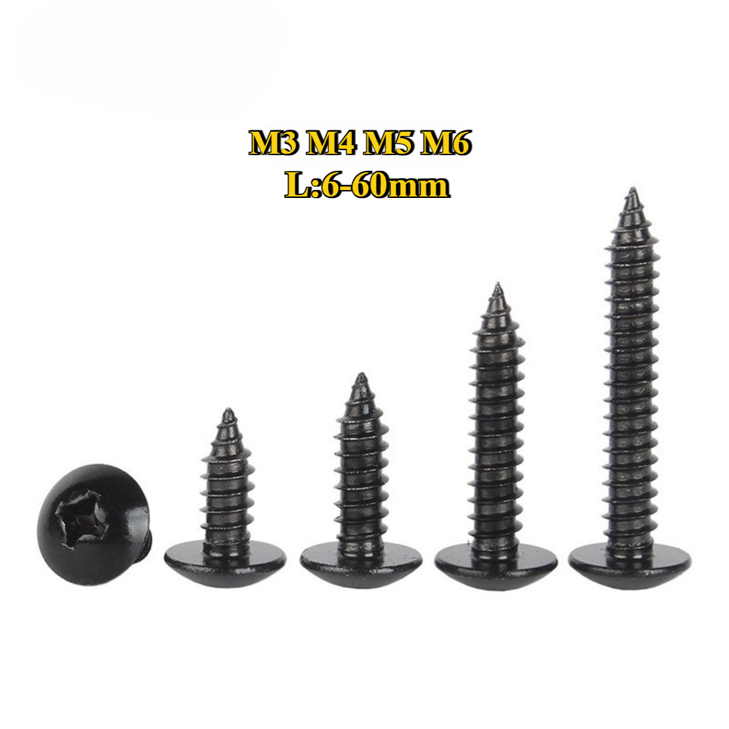 [BY-TH-w] M3M4M5M6 Truss an Head Phillip Tapping Screw Black 304 /น็อต สกรู หัวร่ม หัวกระทะ แฉก สีดำ 304 เกลียวปล่อย