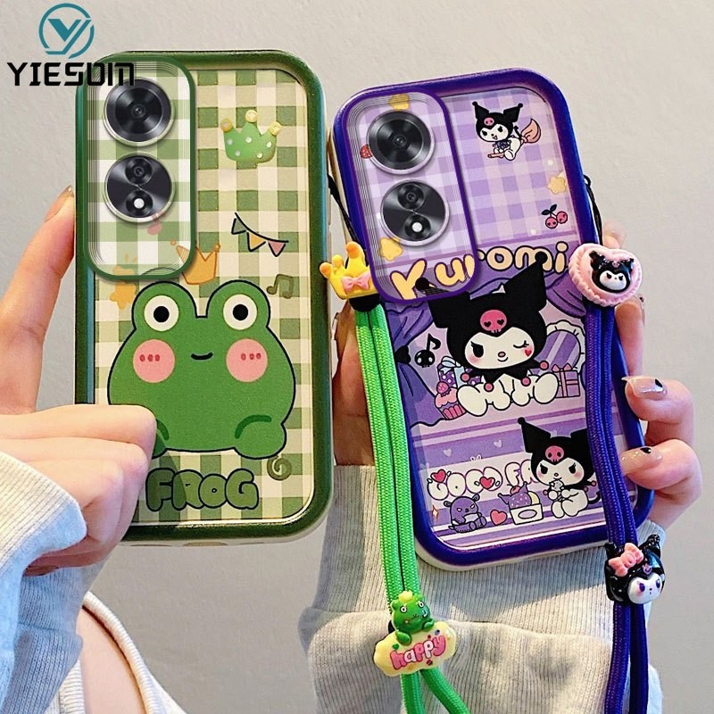 สําหรับ OPPO A60 A18 A38 A58 4G A78 5G A17 A17K การ์ตูนน่ารัก Kitty Kuromi ล็อตโซ่หมีสายรัดข้อมือฝาครอบโทรศัพท์
