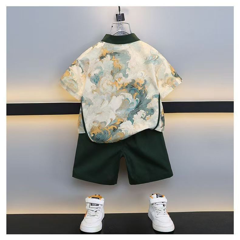 Boy Hanfu Suit 2024 จีนแขนสั้นเด็กทารกชุด Tang สองชิ้น