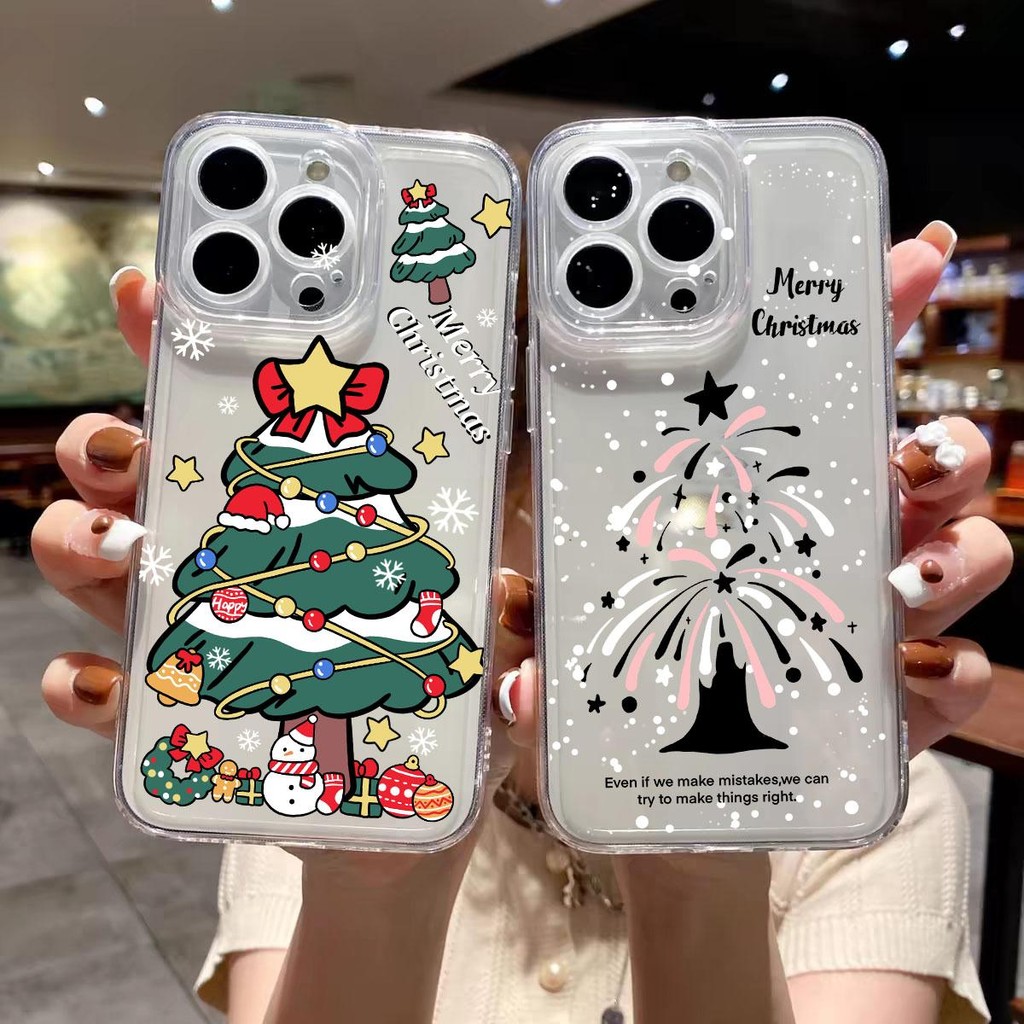 Christmas Tree Graphic Casing สําหรับ Samsung Galaxy S24 S23 S22 S21 Plus Ultra S20FE S21FE S23FE Clear Full Protection Soft เคสโทรศัพท์