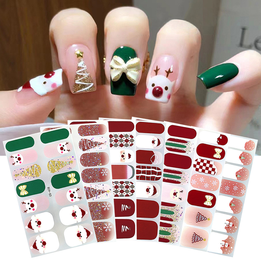 Christmas สติ๊กเกอร์ติดเล็บคริสต์มาสเต็มสติ๊กเกอร์ศิลปะตกแต่งซานตาคลอสน่ารัก ทําเอง กันน้ํา