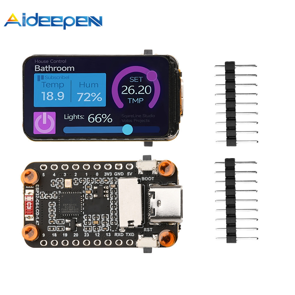 Aideepen ESP32-C6 1.47 นิ้วหน้าจอ LCD บอร์ดพัฒนา WiFi 6 บลูทูธ 5 onboard RGB โคมไฟสีลูกปัด Type-C
