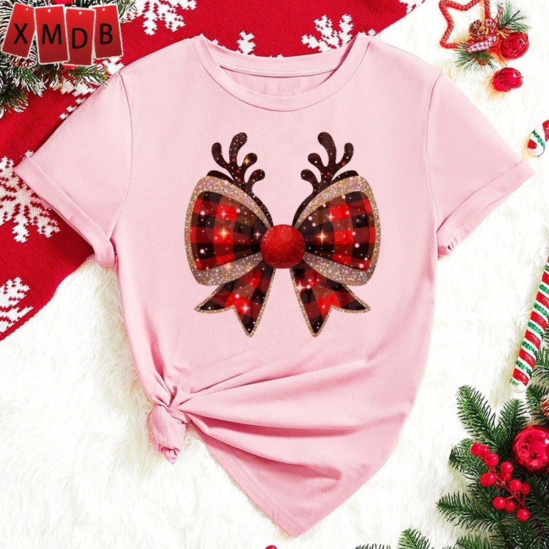 (พร้อมจัดส่งค่ะ) เสื้อยืด เสื้อครอบครัวคริสต์มาส Christmas Couple t shirt comfy cotton คอลูกเรือ ทรงหลวม นุ่มสบาย S-5XL