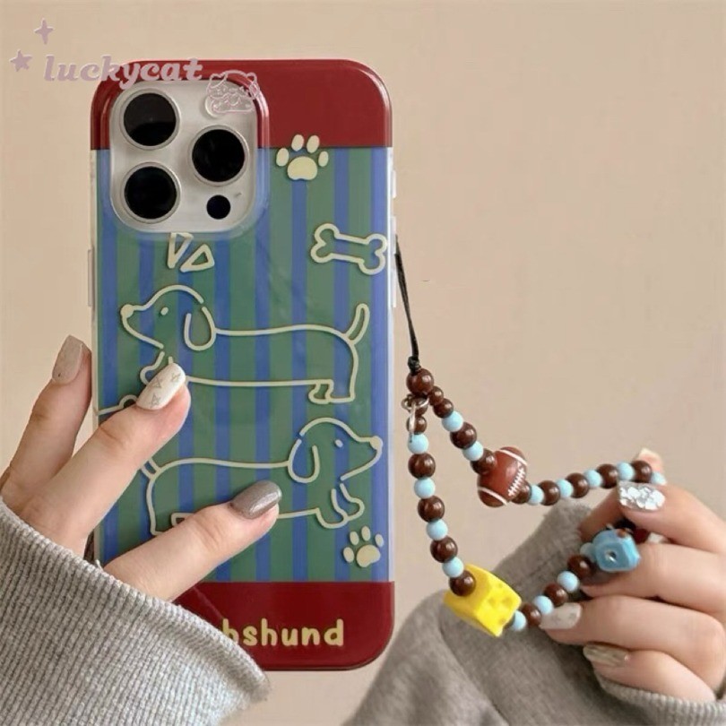 Iphone 16 15 14 13 12 11 Pro Max X Xr Xs Max 7 8 Plus SE2020 เคสโทรศัพท์ Retro Style Line Puppy + Lanyard Clear Soft ฝาหลัง