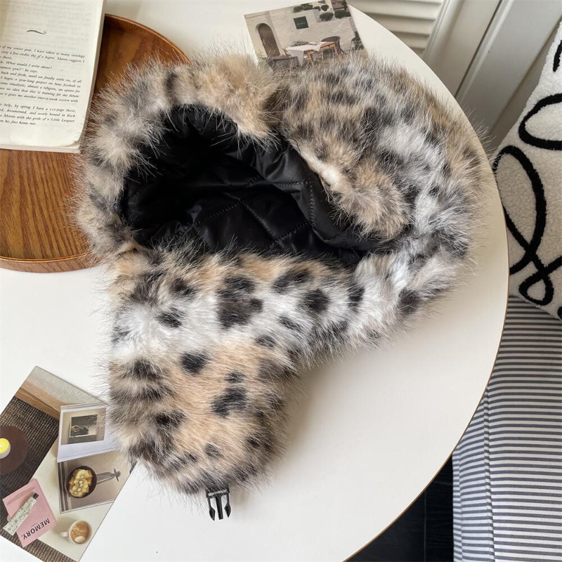 เสือดาวพิมพ์หมวกอบอุ่นกลางแจ้งหนาตุ๊กตาหมวกสไตล์ ไม่จํากัดเพศ - รูปที่ 7