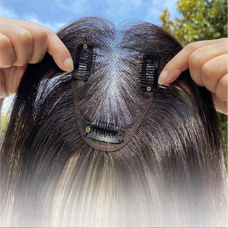 7cmx10cm ไม่มีขอบลูกไม้ 100% Human Hair Topper ฝาครอบหน้าผากด้านบนหรือ As Fringe 25 ซม.