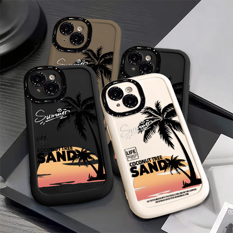 การ์ตูน Sunset Coconut Tree รูปแบบเคสโทรศัพท์สําหรับ IPhone 16 15 14 13 12 11 Pro X XR XS MAX 7/8 Plus Se2020 ซิลิโคนนุ่มกันกระแทกขั้นสูงกรณีทน