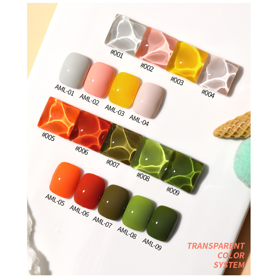 สีทาเล็บเจลโทนเขียว เหลือง ส้ม ครีม ยาทาเล็บเจล ASฝาแหลม สีเจลทาเล็บ (AML)