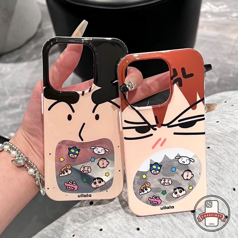 คู่รักสร้างสรรค์สีเทียนน่ารักชินชานอ่อน เคส iPhone 7Plus 13 11 15 16 1412 Pro Max X XS Max XR 15 16 14 8 6 Plus SE 2020