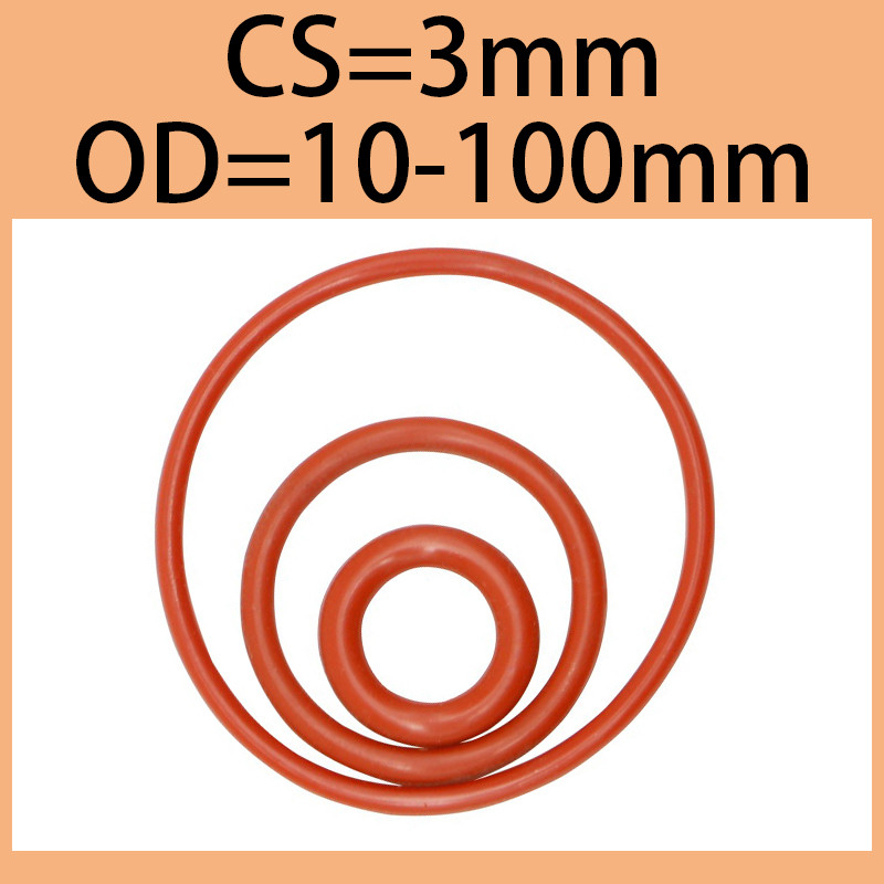 YHKJ Red O-ring ซิลิโคนเกรดอาหารทนความร้อนและกันน้ํา CS3.0mm * OD10-100mm