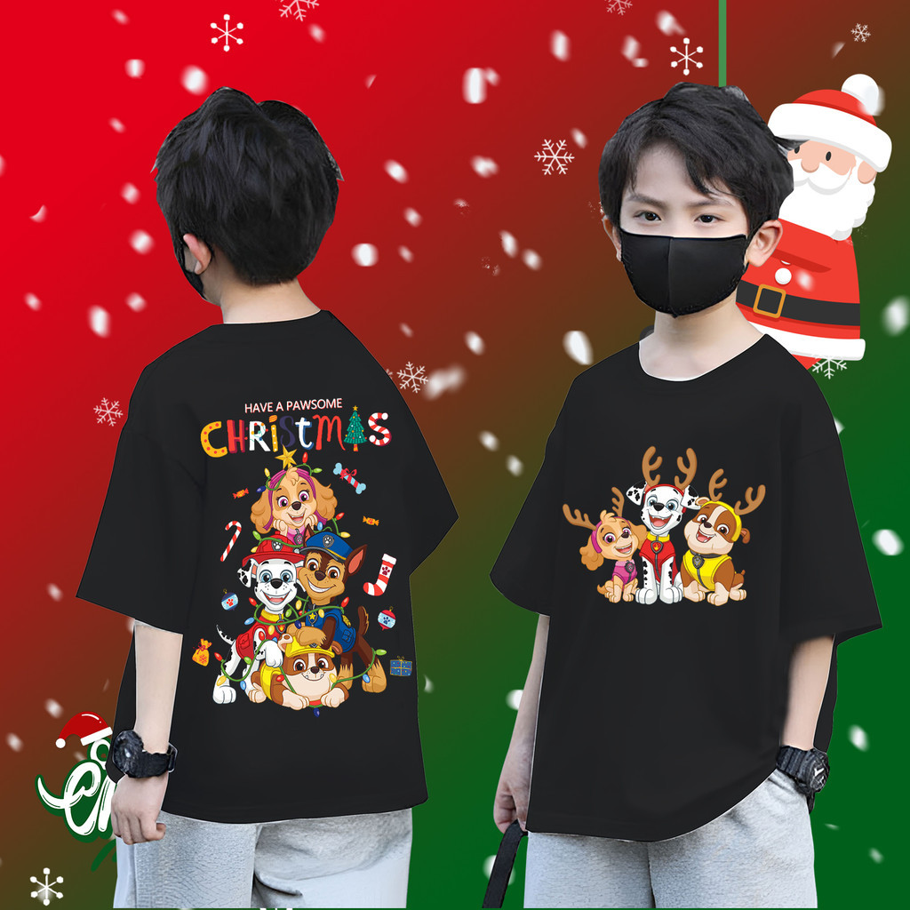 (จัดส่งตลอด 24 ชั่วโมง)KIDS PRINCESS แขนสั้นพิมพ์คริสต์มาส Xmas Kids T Shirts Cute PAW Patrol เสื้อยืดเด็ก