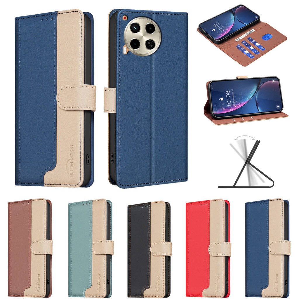 ธุรกิจ Splicing หนังสําหรับ Tecno Spark 20C 20 PRO Plus Go 2024 POP 8 Camon 30 POVA 6 PRO Infinix หมายเหตุ 40 PRO Plus Flip ปลอกผู้ถือบัตรกระเป๋าสตางค์แม่เหล็กปลอก