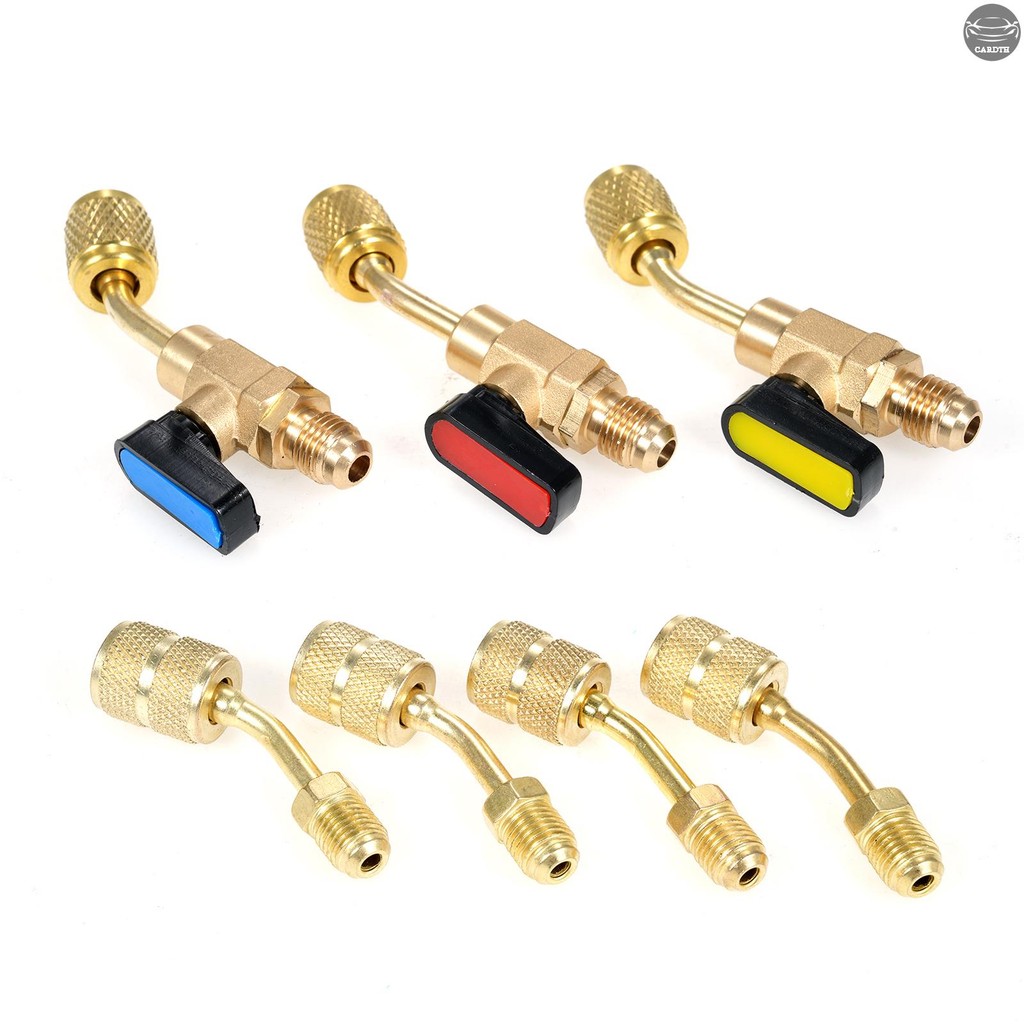 เครื่องปรับอากาศสารทําความเย็นมุมปิดบอลวาล์ว 1/4 นิ้วสําหรับ R410A R134A R12 R22 HVAC และ R410A อะแดปเตอร์ 5/16 นิ้วหญิง 1/4 นิ้วชาย Flare สําหรับ Mini แยกระบบ