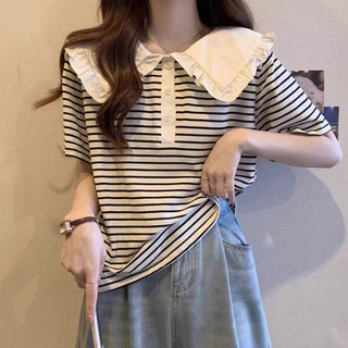 เสื้อยืดแขนสั้นคอปีกลายทาง สวมใส่สบายสำหรับฤดูร้อน