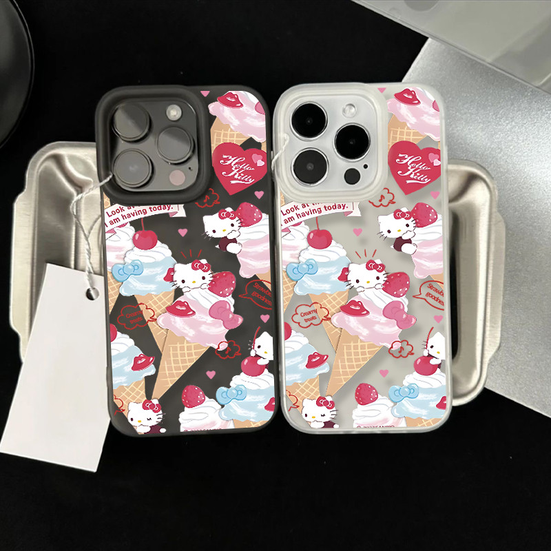 GOOD เคสโทรศัพท์การ์ตูน Matte น้ำแข็ง เชอร์รี่ ฝาครอบโทรศัพท์นุ่ม IPhone 11 14 15 13 12 Pro MAX XR 7/8 Plus 16 XS MAX