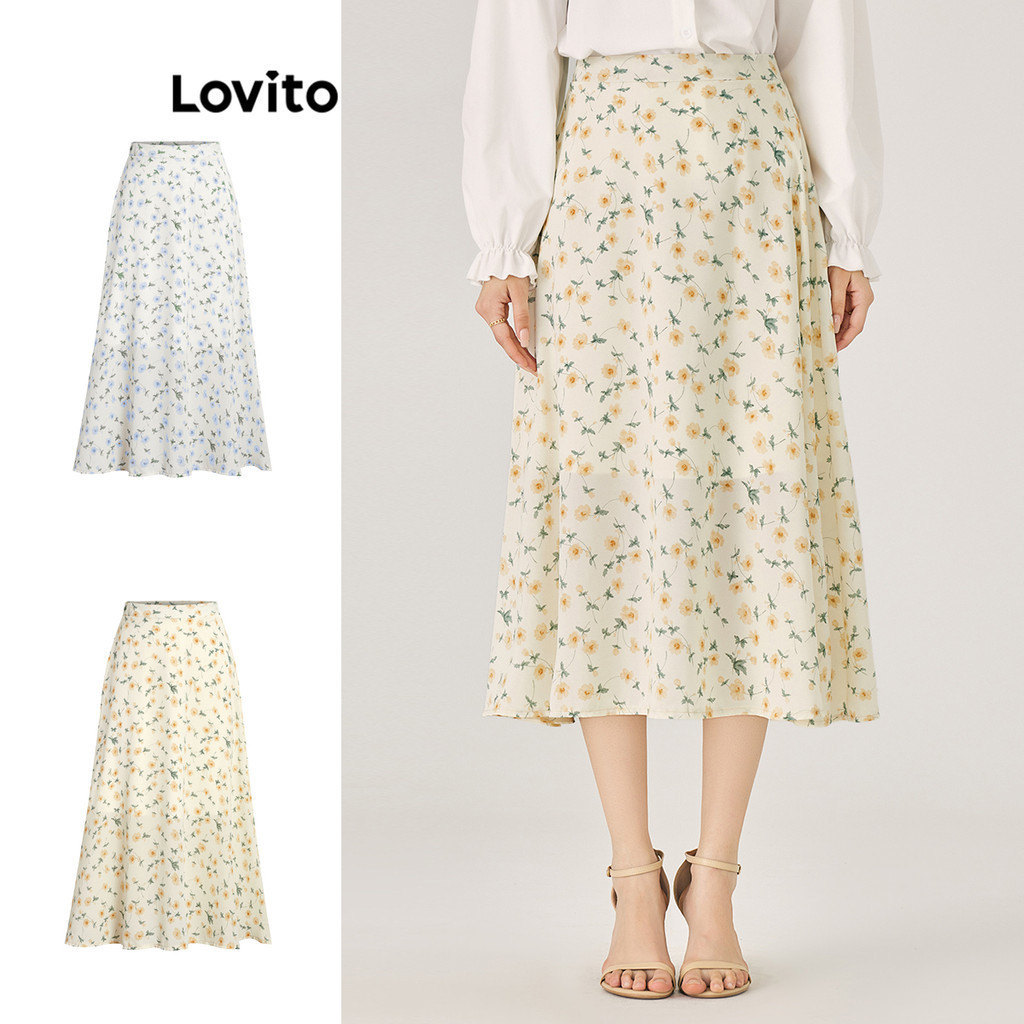 Lovito ชุดแม็กซี่เดรสกระโปรง ทรงเอ ลายดอกไม้ สีขาว สําหรับผู้หญิง L47ED091(หลากสี)