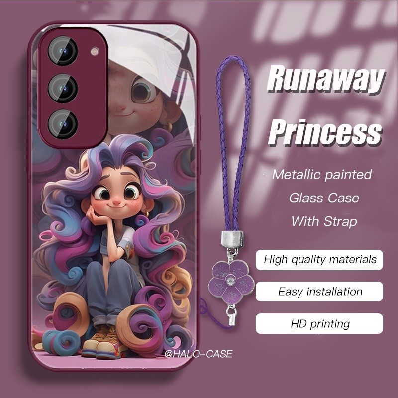 เคสสำหรับ Samsung s24ultra A55 5g กรอบสีโลหะ Liquid Glass backplate เคสใส่โทรศัพท์พร้อมสายคล้องมือ S24 S24 [เจ้าหญิงรันเวย์]
